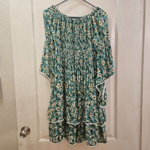 Women's Tropical beach coverup one size fits all green floral rougging